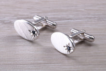 Load image into Gallery viewer, Natural Sapphire set Gentleman's Cufflinks. Oval profile, made from solid sterling silver, traditional cufflinks with swivel back fittings.