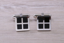 Load image into Gallery viewer, Natural Black Onyx set Gentleman&#39;s Cufflinks. made from solid sterling silver, traditional cufflinks with swivel back fittings.