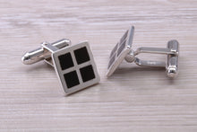 Load image into Gallery viewer, Natural Black Onyx set Gentleman&#39;s Cufflinks. made from solid sterling silver, traditional cufflinks with swivel back fittings.