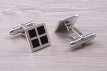 Load image into Gallery viewer, Natural Black Onyx set Gentleman&#39;s Cufflinks. made from solid sterling silver, traditional cufflinks with swivel back fittings.