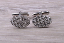 Load image into Gallery viewer, Patterned Gentleman's Cufflinks. Oval profile, made from solid sterling silver traditional cufflinks with swivel back fittings.