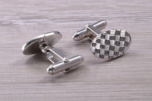 Load image into Gallery viewer, Patterned Gentleman's Cufflinks. Oval profile, made from solid sterling silver traditional cufflinks with swivel back fittings.
