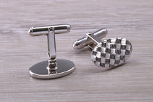 Load image into Gallery viewer, Patterned Gentleman's Cufflinks. Oval profile, made from solid sterling silver traditional cufflinks with swivel back fittings.