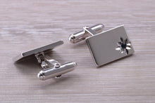Load image into Gallery viewer, Natural Sapphire set Gentleman&#39;s Cufflinks. Rectangle profile, solid sterling silver, traditional cufflinks with swivel back fittings.