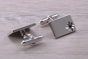 Natural Sapphire set Gentleman's Cufflinks. Rectangle profile, solid sterling silver, traditional cufflinks with swivel back fittings.