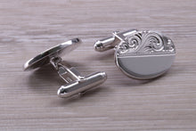 Load image into Gallery viewer, Large hand Engraved Gentleman's Cufflinks. Oval profile, made from solid sterling silver traditional cufflinks with swivel back fittings.