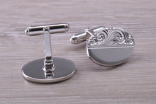 Load image into Gallery viewer, Large hand Engraved Gentleman's Cufflinks. Oval profile, made from solid sterling silver traditional cufflinks with swivel back fittings.