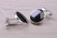 Load image into Gallery viewer, Large Natural Black Onyx set Gentleman&#39;s Cufflinks. made from solid sterling silver, traditional cufflinks with swivel back fittings