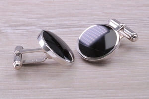 Large Natural Black Onyx set Gentleman's Cufflinks. made from solid sterling silver, traditional cufflinks with swivel back fittings