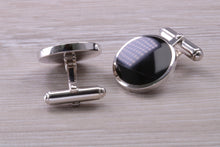 Load image into Gallery viewer, Large Natural Black Onyx set Gentleman&#39;s Cufflinks. made from solid sterling silver, traditional cufflinks with swivel back fittings