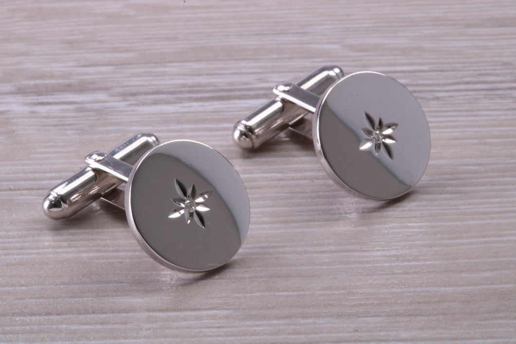 Natural Diamond set Gentleman's Cufflinks. made from solid sterling silver, traditional cufflinks with swivel back fittings.
