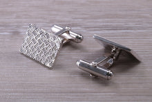 Load image into Gallery viewer, Gentleman&#39;s Cufflinks. Patterned rectangle profile, made from solid sterling silver traditional cufflinks with swivel back fittings.