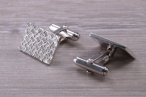 Gentleman's Cufflinks. Patterned rectangle profile, made from solid sterling silver traditional cufflinks with swivel back fittings.