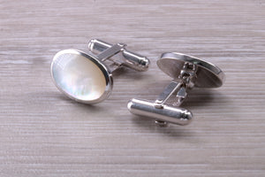 Natural Mother of Pearl set Gentleman's Cufflinks. made from solid sterling silver, traditional cufflinks with swivel back fittings.
