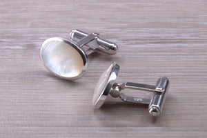 Natural Mother of Pearl set Gentleman's Cufflinks. made from solid sterling silver, traditional cufflinks with swivel back fittings.