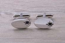 Load image into Gallery viewer, Natural Sapphire set Gentleman's Cufflinks. Oval profile, made from solid sterling silver, traditional cufflinks with swivel back fittings.