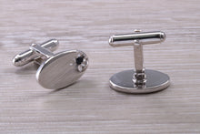 Load image into Gallery viewer, Natural Sapphire set Gentleman's Cufflinks. Oval profile, made from solid sterling silver, traditional cufflinks with swivel back fittings.