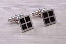 Load image into Gallery viewer, Natural Black Onyx set Gentleman&#39;s Cufflinks. made from solid sterling silver, traditional cufflinks with swivel back fittings.