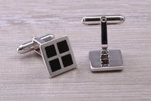 Load image into Gallery viewer, Natural Black Onyx set Gentleman&#39;s Cufflinks. made from solid sterling silver, traditional cufflinks with swivel back fittings.