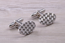 Load image into Gallery viewer, Patterned Gentleman's Cufflinks. Oval profile, made from solid sterling silver traditional cufflinks with swivel back fittings.