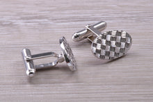 Load image into Gallery viewer, Patterned Gentleman's Cufflinks. Oval profile, made from solid sterling silver traditional cufflinks with swivel back fittings.