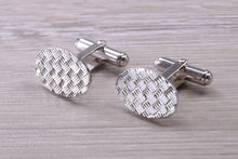Load image into Gallery viewer, Patterned Gentleman's Cufflinks. Oval profile, made from solid sterling silver traditional cufflinks with swivel back fittings.