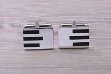 Load image into Gallery viewer, Natural Black Onyx set Gentleman&#39;s Cufflinks. made from solid sterling silver, traditional cufflinks with swivel back fittings.