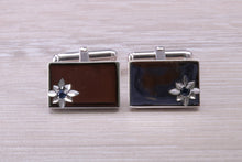 Load image into Gallery viewer, Natural Sapphire set Gentleman&#39;s Cufflinks. Rectangle profile, solid sterling silver, traditional cufflinks with swivel back fittings.