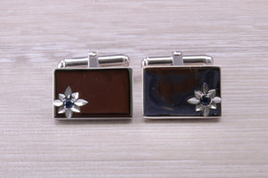 Natural Sapphire set Gentleman's Cufflinks. Rectangle profile, solid sterling silver, traditional cufflinks with swivel back fittings.