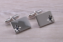 Load image into Gallery viewer, Natural Sapphire set Gentleman&#39;s Cufflinks. Rectangle profile, solid sterling silver, traditional cufflinks with swivel back fittings.