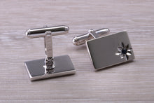 Load image into Gallery viewer, Natural Sapphire set Gentleman&#39;s Cufflinks. Rectangle profile, solid sterling silver, traditional cufflinks with swivel back fittings.