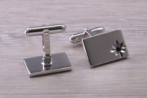Natural Sapphire set Gentleman's Cufflinks. Rectangle profile, solid sterling silver, traditional cufflinks with swivel back fittings.