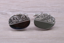 Load image into Gallery viewer, Large hand Engraved Gentleman's Cufflinks. Oval profile, made from solid sterling silver traditional cufflinks with swivel back fittings.