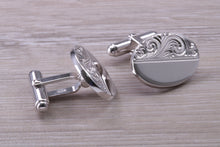 Load image into Gallery viewer, Large hand Engraved Gentleman's Cufflinks. Oval profile, made from solid sterling silver traditional cufflinks with swivel back fittings.
