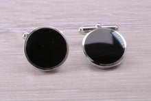 Load image into Gallery viewer, Large Natural Black Onyx set Gentleman&#39;s Cufflinks. made from solid sterling silver, traditional cufflinks with swivel back fittings
