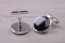 Load image into Gallery viewer, Large Natural Black Onyx set Gentleman&#39;s Cufflinks. made from solid sterling silver, traditional cufflinks with swivel back fittings