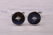 Load image into Gallery viewer, Natural Diamond set Gentleman&#39;s Cufflinks. made from solid sterling silver, traditional cufflinks with swivel back fittings.