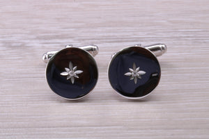 Natural Diamond set Gentleman's Cufflinks. made from solid sterling silver, traditional cufflinks with swivel back fittings.