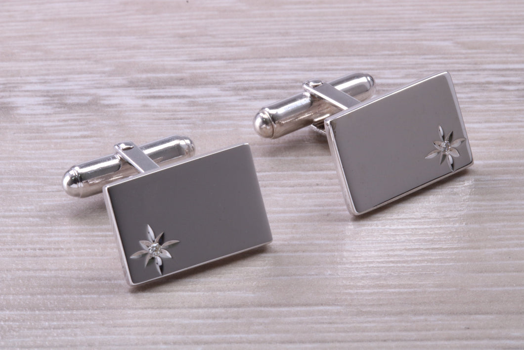 Natural Diamond set Gentleman's Cufflinks. made from solid sterling silver, traditional cufflinks with swivel back fittings.