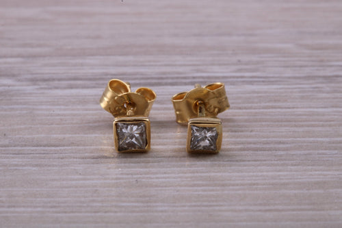 Simple Princess cut Diamond Solitaire Stud Earrings