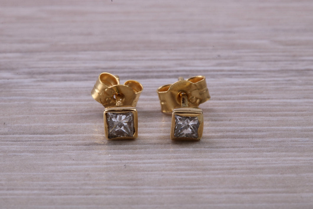 Simple Princess cut Diamond Solitaire Stud Earrings