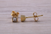 Load image into Gallery viewer, Simple Princess cut Diamond Solitaire Stud Earrings