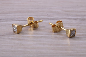 Simple Princess cut Diamond Solitaire Stud Earrings