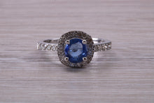 Load image into Gallery viewer, AAA Grade Tanzanite and Diamond Halo Ring