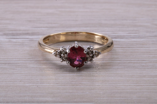 Rubelite and Diamond set Yellow Gold Ring