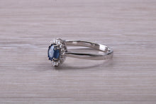 Load image into Gallery viewer, Beautiful Blue Sapphire and Diamond Halo set Ring