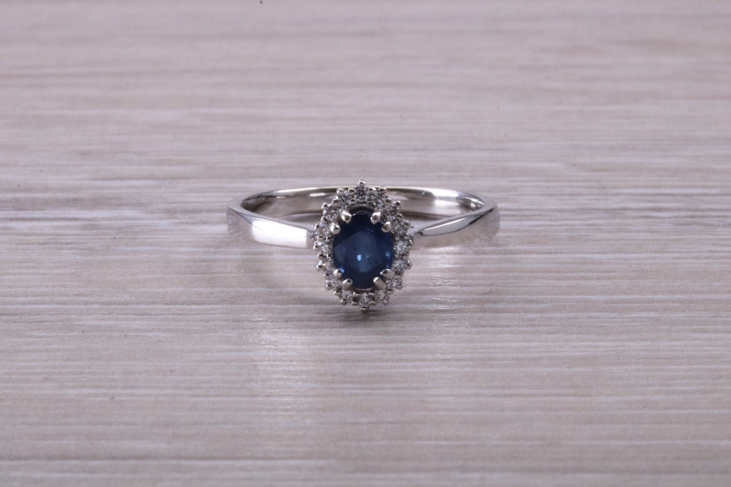Beautiful Blue Sapphire and Diamond Halo set Ring