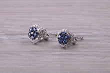 Load image into Gallery viewer, Blue Sapphire and Diamond Interchangeable Halo set Stud Earrings