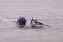Load image into Gallery viewer, Blue Sapphire and Diamond Interchangeable Halo set Stud Earrings