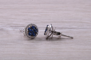 Blue Sapphire and Diamond Interchangeable Halo set Stud Earrings